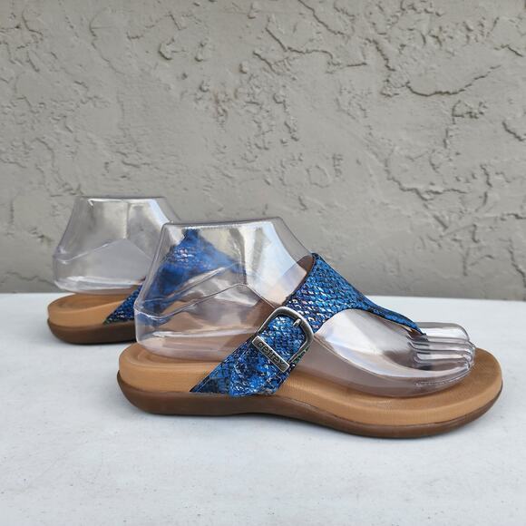 Aetrex Flip Flop Sandals Womens 6 Rita Adjustable Blue Snakeskin Comfort Thong - Picture 1 of 13